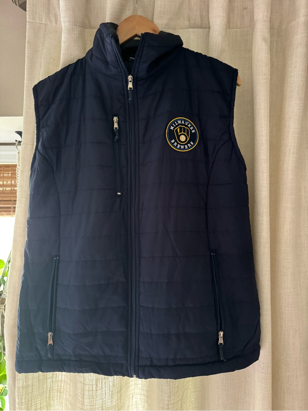 Navy Quilted Puffer Vest - Brewer logo